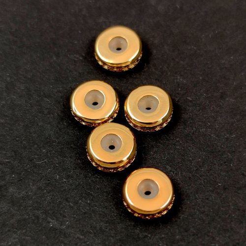 Metallic bead - Cilinder - Gold Colour - Crystal Zircon deco - 8x3mm