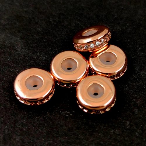 Metallic bead - Cilinder - Rose Gold Colour - Crystal Zircon deco - 8x3mm