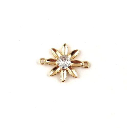 Link - Flower - Gold Plated - Zircon deco - 15 x 12 x 3mm