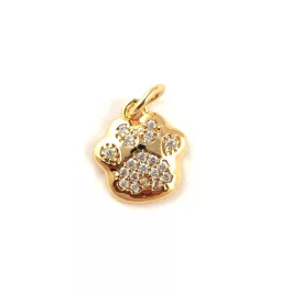 Pendant - Paw - Gold Plated - Zircon deco - 11 x 10 x 2mm