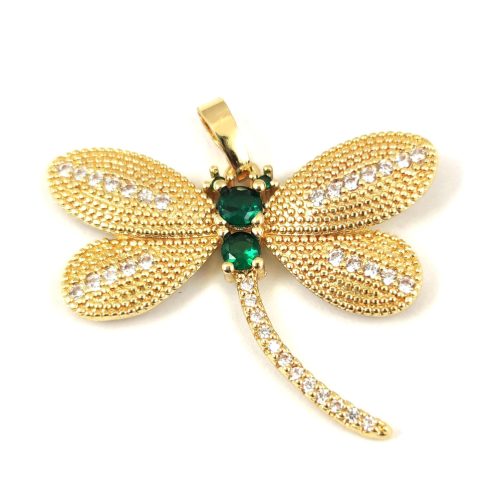 Pendant - Dragonfly - Gold Plated - Zircon deco -  22 x 29.5 x 4mm