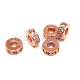   Metallic bead - Rondelle  - Rose Gold Colour - Crystal Zircon deco - 7x3mm