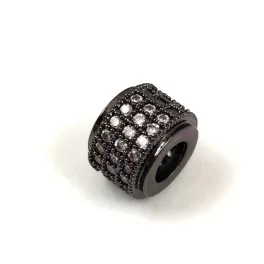   Metallic bead - Cilinder - Black Colour - Crystal Zircon deco - 10x6mm