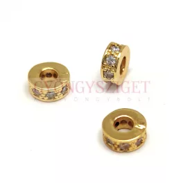   Metallic bead - Rondelle  - Gold Colour - Crystal Zircon deco - 7x3mm