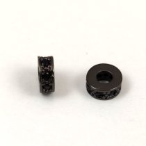   Fém gyöngy - Rondelle - fekete színű - kristály cirkóniás - 7x3mm