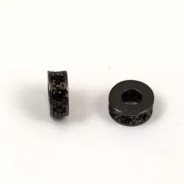   Metallic bead - Rondelle  - Black Colour - Crystal Zircon deco - 7x3mm