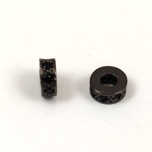 Metallic bead - Rondelle  - Black Colour - Crystal Zircon deco - 7x3mm