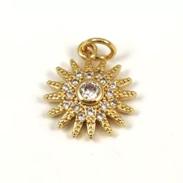 Pendant - Sun - Gold Plated - Zircon deco - 14mm