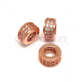   Metallic bead - Cilinder - Rose Gold Colour - Crystal Zircon deco - 8x4mm