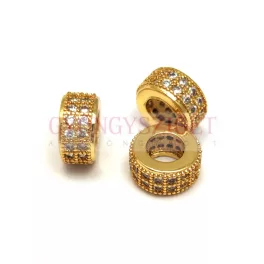   Metallic bead - Cilinder - Gold Colour - Crystal Zircon deco - 8x4mm