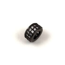   Fém gyöngy - Henger - fekete - kristály cirkóniás - 8x4mm