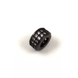   Metallic bead - Cilinder - Black - Crystal Zircon deco - 8x4mm