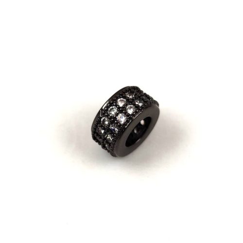 Metallic bead - Cilinder - Black - Crystal Zircon deco - 8x4mm
