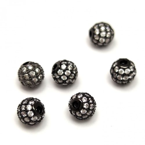 Metallic bead - Round - Gray - Zircon deco - 6mm