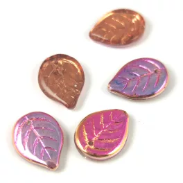   Apple Leaf - cseh üveg szirom gyöngy - Crystal Metallic Peach - 18x13mm