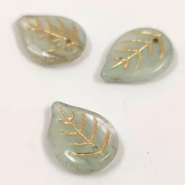   Apple Leaf - cseh üveg szirom gyöngy - Crystal Mint Gold - 18x13mm