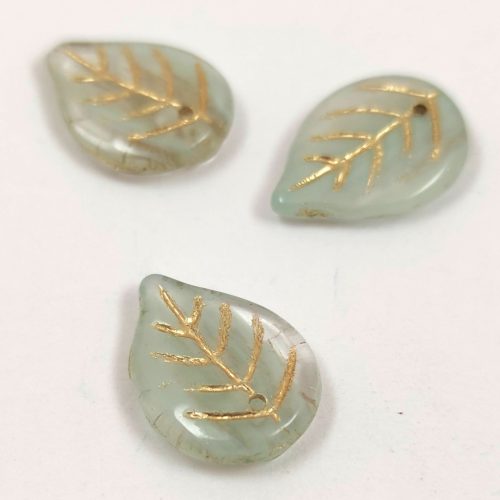 Apple Leaf - cseh üveg szirom gyöngy - Crystal Mint Gold - 18x13mm