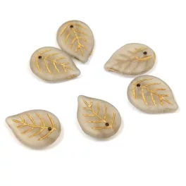   Apple Leaf - cseh üveg szirom gyöngy - Crystal Gold Matt - 18x13mm
