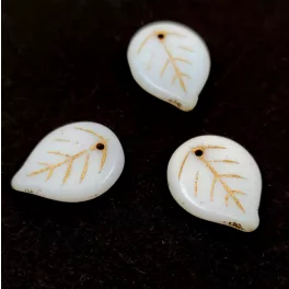   Apple Leaf - cseh üveg szirom gyöngy - Alabaster Gold - 18x13mm