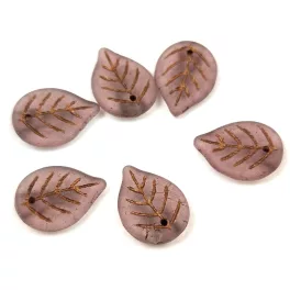   Apple Leaf - cseh üveg szirom gyöngy - Amethyst Copper Matt - 18x13mm