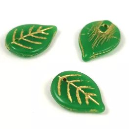   Apple Leaf - cseh üveg szirom gyöngy - Opaque Green Gold - 18x13mm
