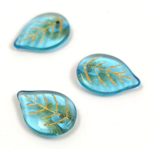 Apple Leaf - cseh üveg szirom gyöngy - Aqua Gold - 18x13mm