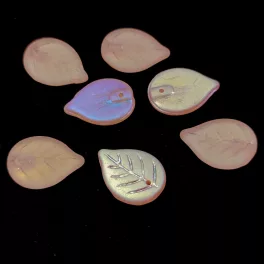   Apple Leaf - cseh üveg szirom gyöngy - Pink Matt AB - 18x13mm