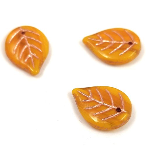 Apple Leaf - cseh üveg szirom gyöngy - Pumpkin Blend Rose Gold - 18x13mm