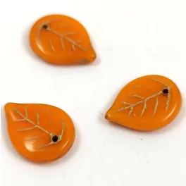   Apple Leaf - cseh üveg szirom gyöngy - Pumpkin Gold - 18x13mm