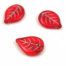   Apple Leaf - cseh üveg szirom gyöngy - Light Siam Silver - 18x13mm