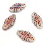 Czech Pressed Arabesque Glass Beads - Alabaster Matt Sliperit - 19x9mm