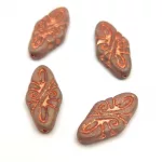 Czech Pressed Arabesque Glass Beads - Alabaster Matt Rose Copper - 19x9mm