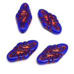 Czech Pressed Arabesque Glass Beads - Sapphire Copper - 19x9mm