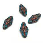 Czech Pressed Arabesque Glass Beads - Trans Capri Copper - 19x9mm