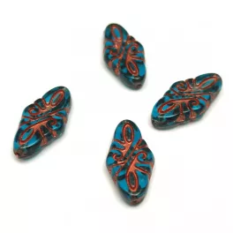   Czech Pressed Arabesque Glass Beads - Trans Capri Copper - 19x9mm