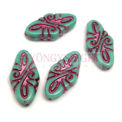 Czech Pressed Arabesque Glass Beads - Turquoise Violet - 19x9mm