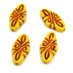 Czech Pressed Arabesque Glass Beads - Jonquil Red - 19x9mm