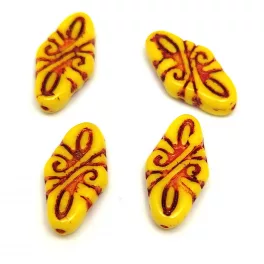 Czech Pressed Arabesque Glass Beads - Jonquil Red - 19x9mm