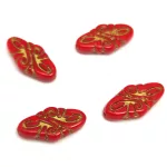 Czech Pressed Arabesque Glass Beads - Red Gold - 19x9mm