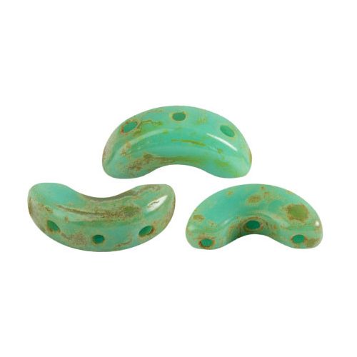 Arcos® par Puca®gyöngy - Opaque Green Turquoise Travertine - 5x10 mm