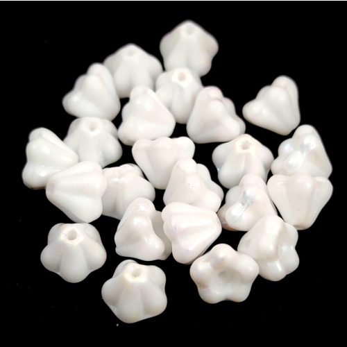 Czech pressed flower bead - Bluebell - Alabaster AB - 4x6mm