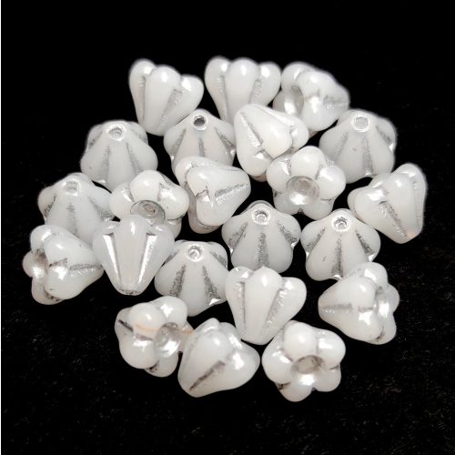 Czech pressed flower bead - Bluebell - Alabaster Silver Luster - 4x6mm