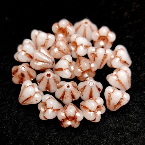 Czech pressed flower bead - Bluebell - Alabaster Antique Gold Luster - 4x6mm