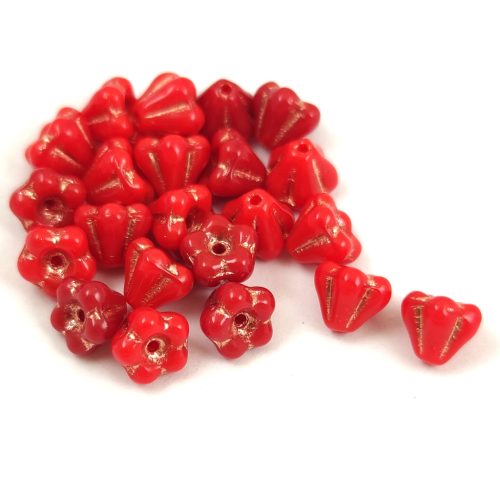 Czech pressed flower bead - Bluebell - Red Rose Gold - 4x6mm