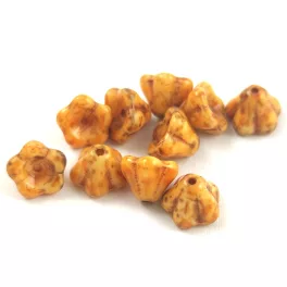   Czech pressed flower bead - Bluebell - Alabaster Travertine Brown Spotted - 6x8mm