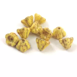   Czech pressed flower bead - Bluebell - Alabaster Travertine Yellow Spotted - 6x8mm