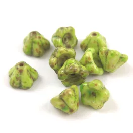   Czech pressed flower bead - Bluebell - Alabaster Travertine Jade Spotted - 6x8mm
