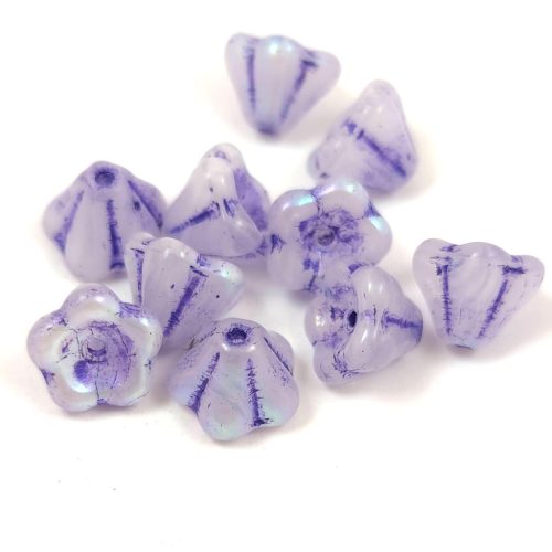 Czech pressed flower bead - Bluebell - Purple Blend AB - 6x8mm