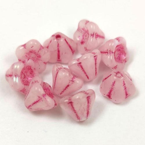 Czech pressed flower bead - Bluebell - Pink Blend AB - 6x8mm