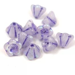   Czech pressed flower bead - Bluebell - Purple Blend AB - 6x8mm